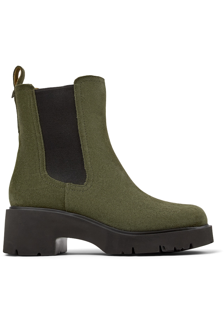 Ghete Chelsea de piele intoarsa cu toc masiv Milah - Verde