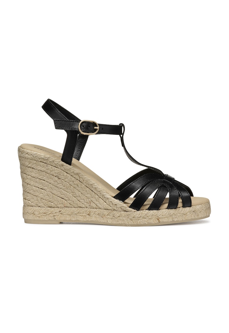 Sandale din piele cu talpa wedge si catarama - Negru