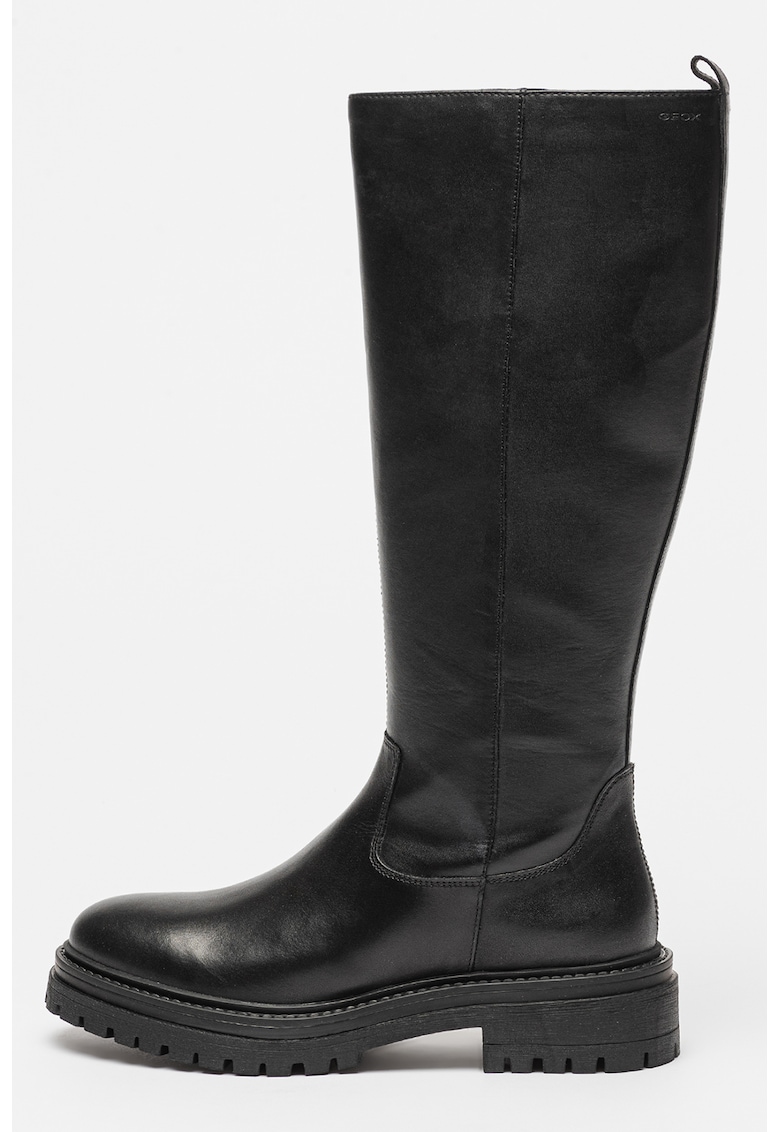 Cizme lungi de piele si piele ecologica Iridea - Negru