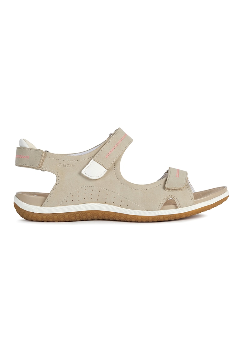 Sandale de piele ecologica cu velcro - Maro taupe deschis