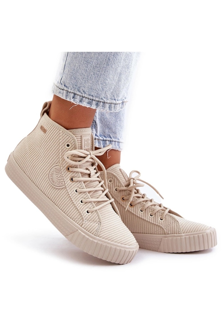 Tenisi dama Big Star - bej - material textil - talpa cauciuc - izolati cu blana de miel - insertie HI-POLY SYSTEM