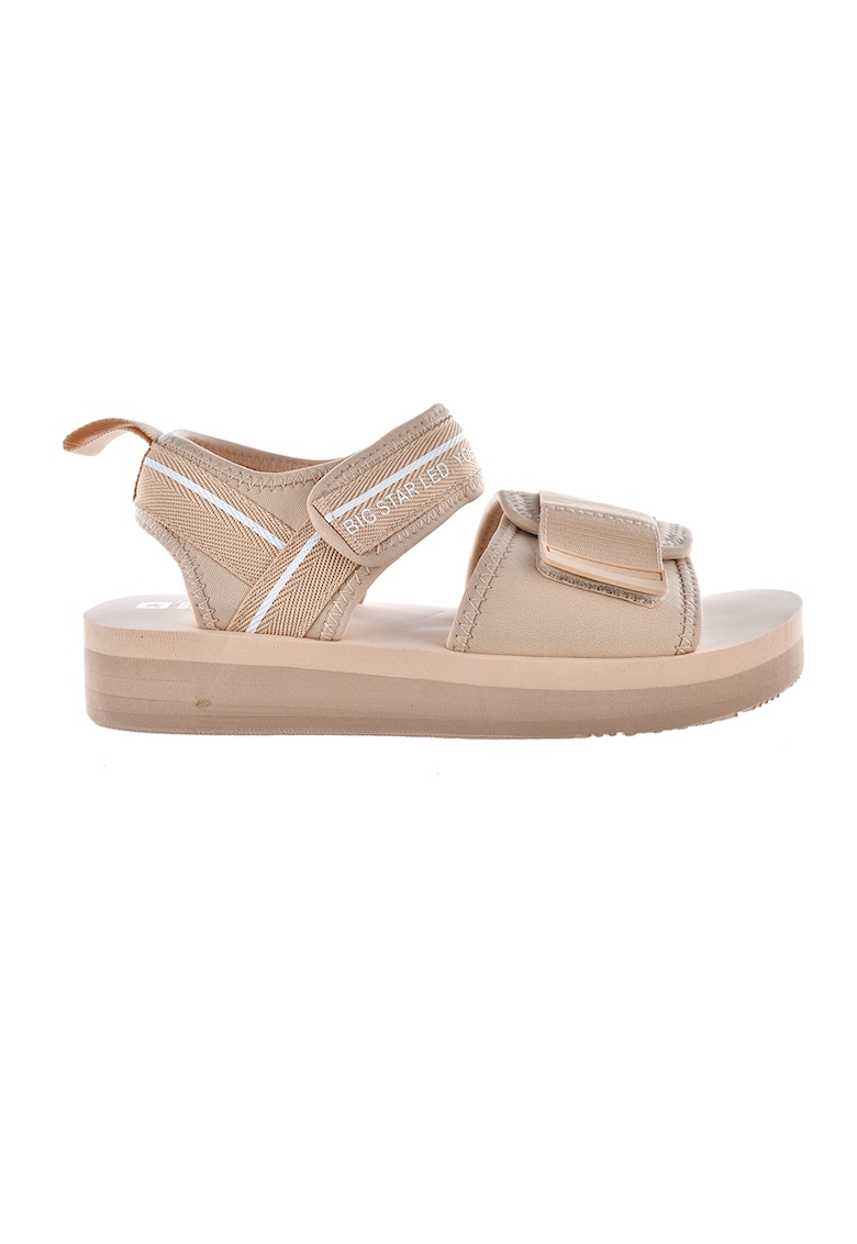 Sandale cu talpa wedge si inchidere velcro - Maro deschis