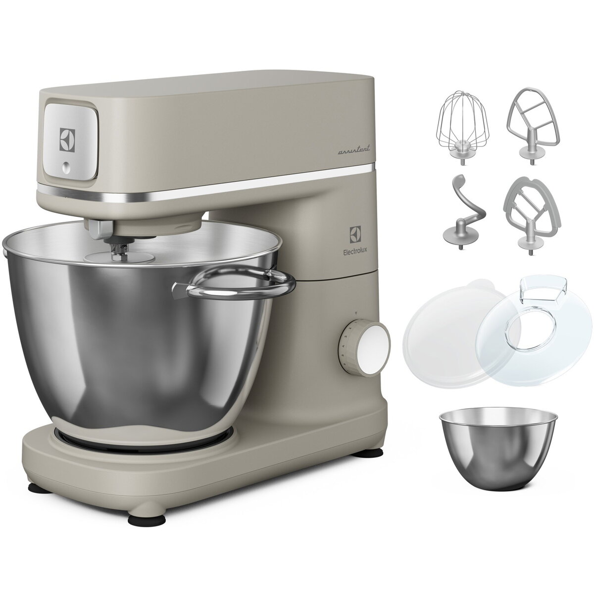 Robot de bucatarie Electrolux E6KM1-4PPT, 1200 W, corp full metal, 10 viteze + Pulse, 2 x bol inox (6 litri + 4 litri), lumina LED pentru bol, capac PerfectRiseLid™ pentru dospire aluat, platinum pearl