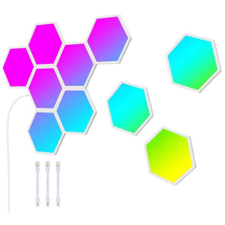 Panouri Luminoase LED Inteligente Glide Hexa Wi-Fi 24V 1.5A Compatibil Alexa Google Asistant 10x Buc RGBIC Alb