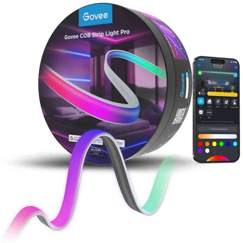 Banda LED Inteligenta COB Strip Light RGBIC+W Matter Bluetooth Wi-Fi 450lm/m 1260 LEDs/m Alexa Google Asistant 3m Alb