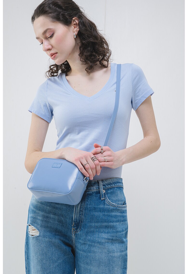 Tricou slim fit cu broderie logo discreta, Albastru pastel