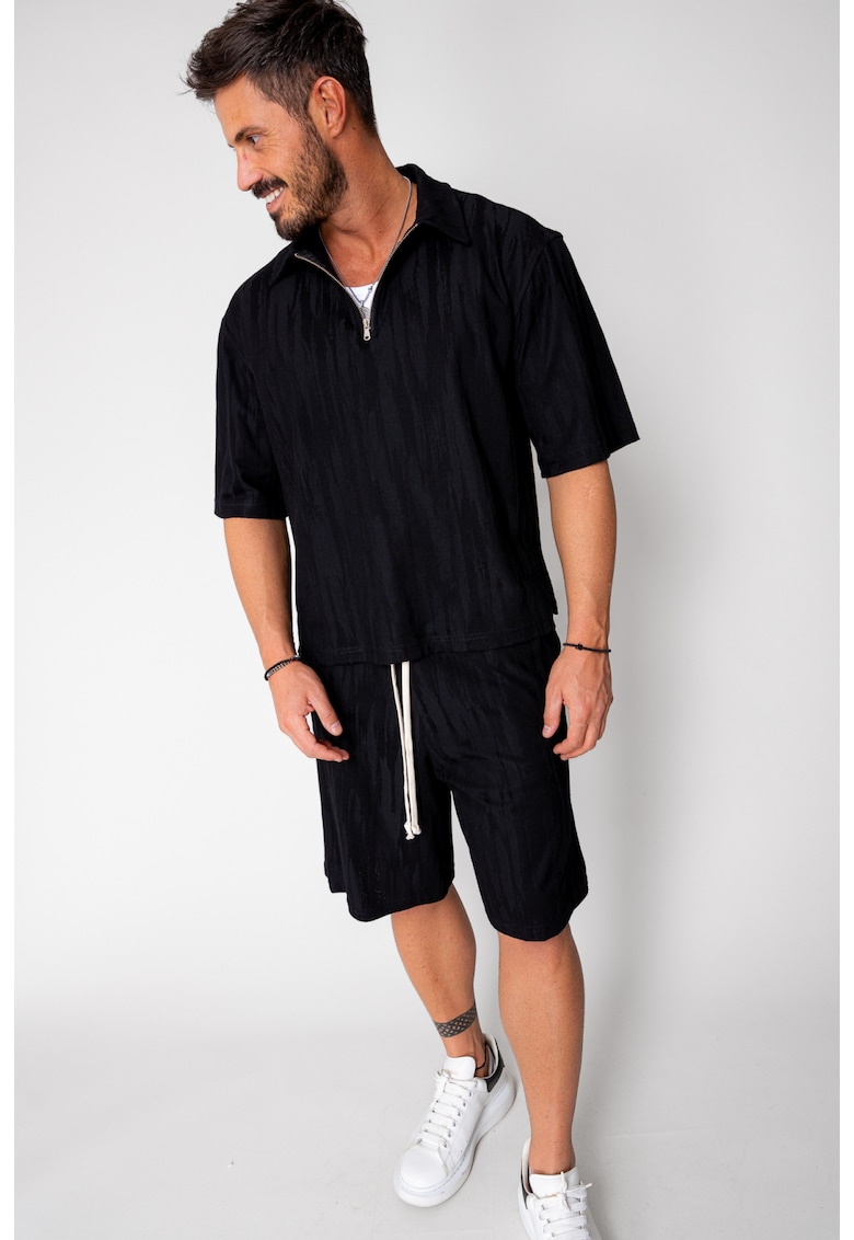 Set Velvet tricou cu fermoar si pantalon scurt Black 16246 - Negru