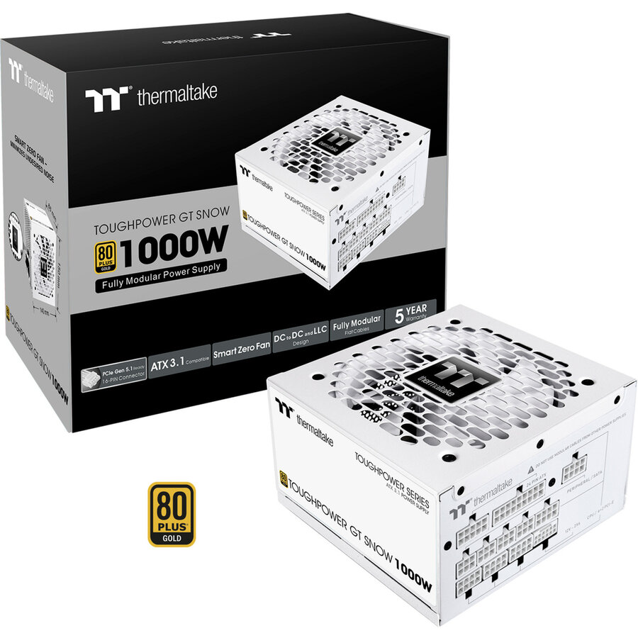 Sursa Toughpower GT Snow 1000W, PC power supply white, 1x 12-pin high power GPU, 5x PCIe, cable management, 1000 watts