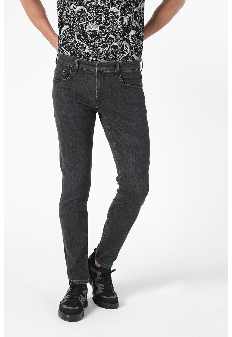 Blugi slim fit cu talie medie - Gri antracit