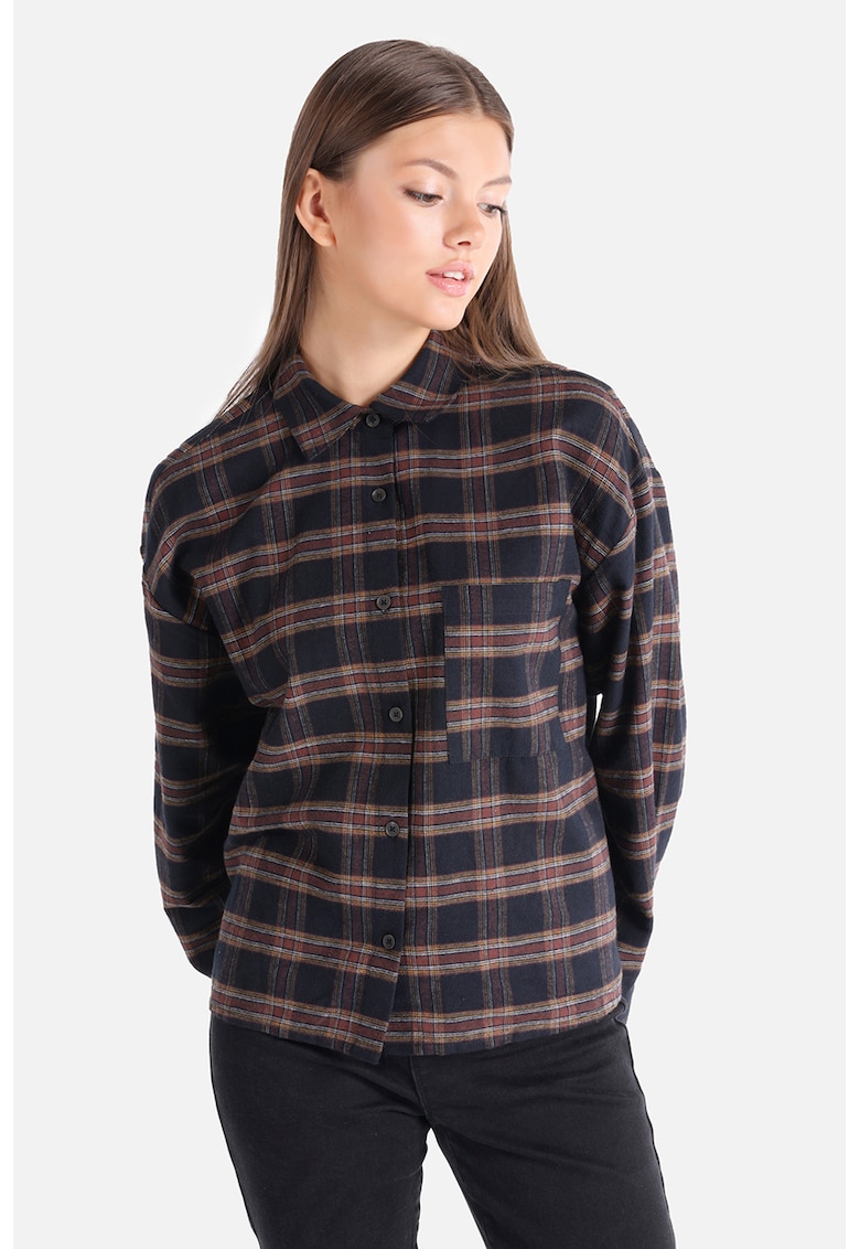 Camasa cu maneci lungi si model in carouri - Negru/Maro