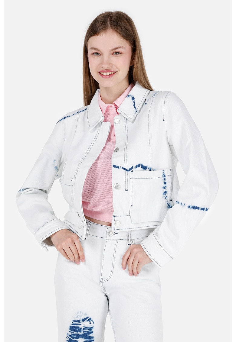 Jacheta din denim cu detalii contrastante - Albastru glaciar