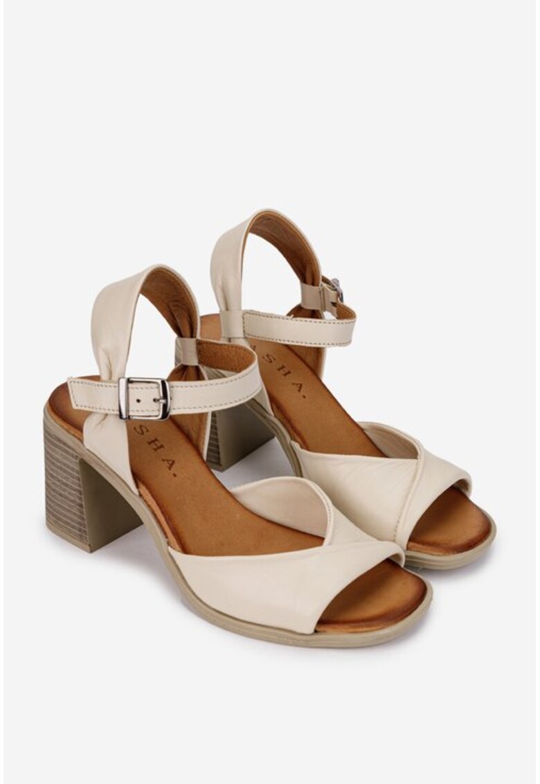 Sandale dama bej din piele naturala cu toc