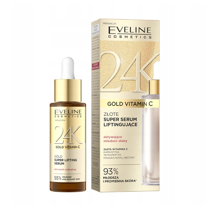 Ser Lifting pentru Fata Eveline Cosmetics 24K Gold Vitamin C, 30ml