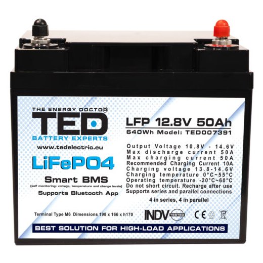 Acumulator Lithium LiFePo4 12V 50Ah, Smart BMS & Bluetooth, TED Electric TED007391, pentru UPS sau invertor solar