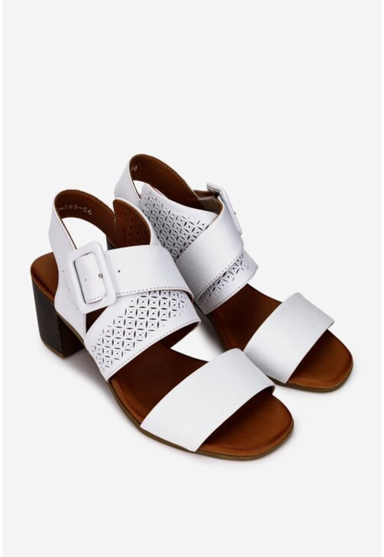 Sandale dama albe din piele cu model perforat