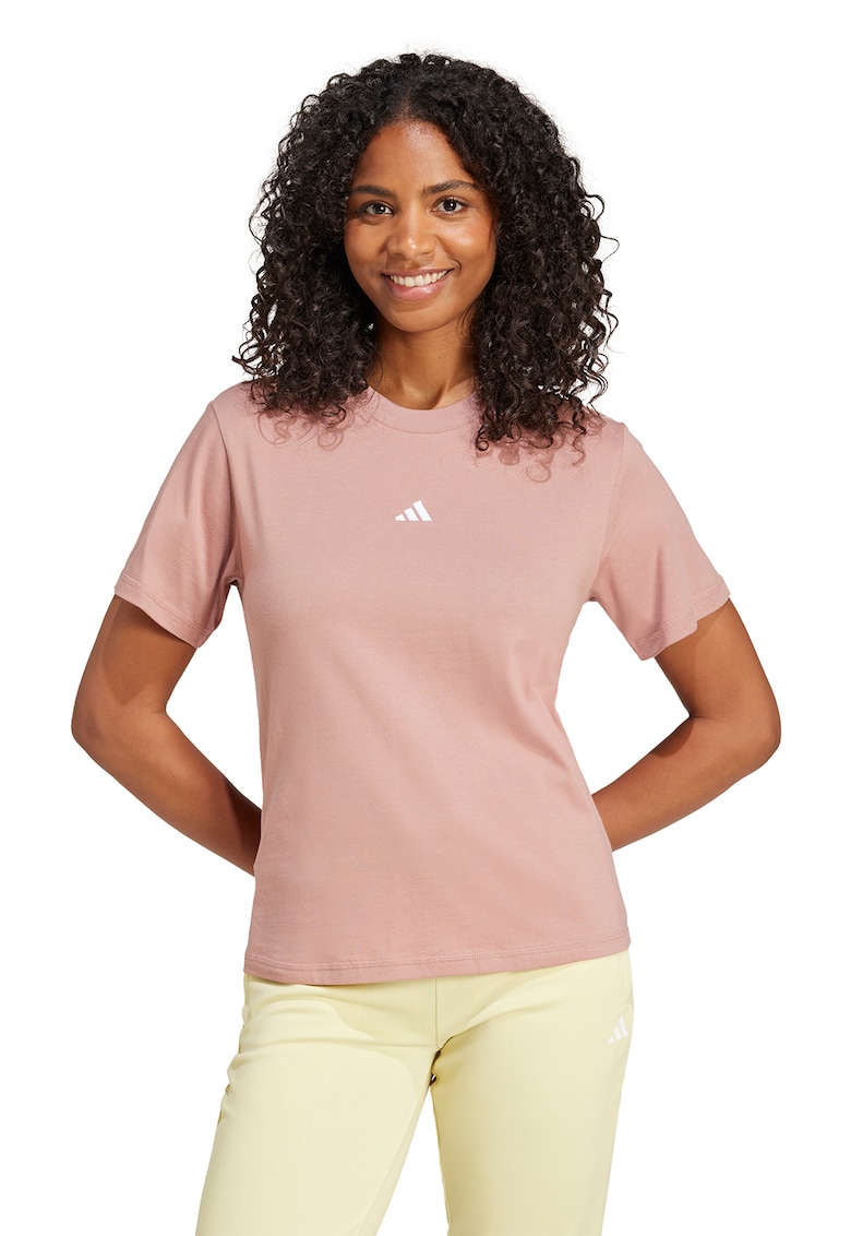 Tricou cu decolteu lrotund si logo discret - Roz prafuit