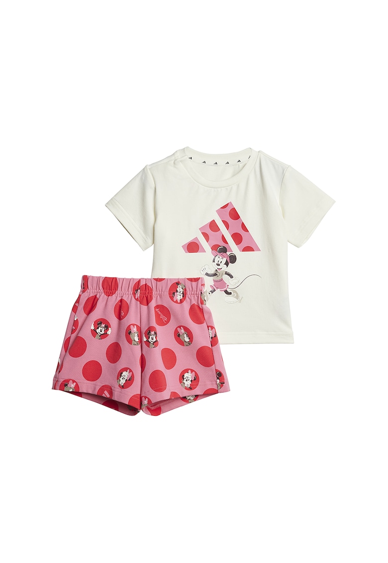 Set de tricou si pantaloni scurti din amestec de bumbac cu Minnie Mouse - Rosu/Alb murdar/Roz