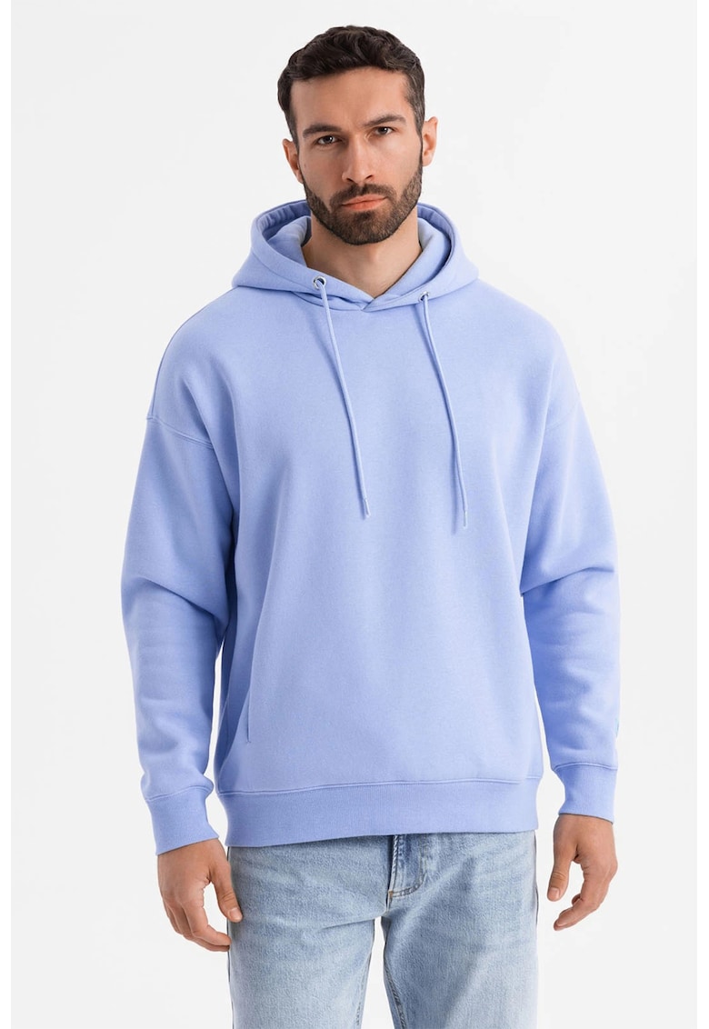 Hanorac din amestec de bumbac cu maneci cazute - Albastru lavanda
