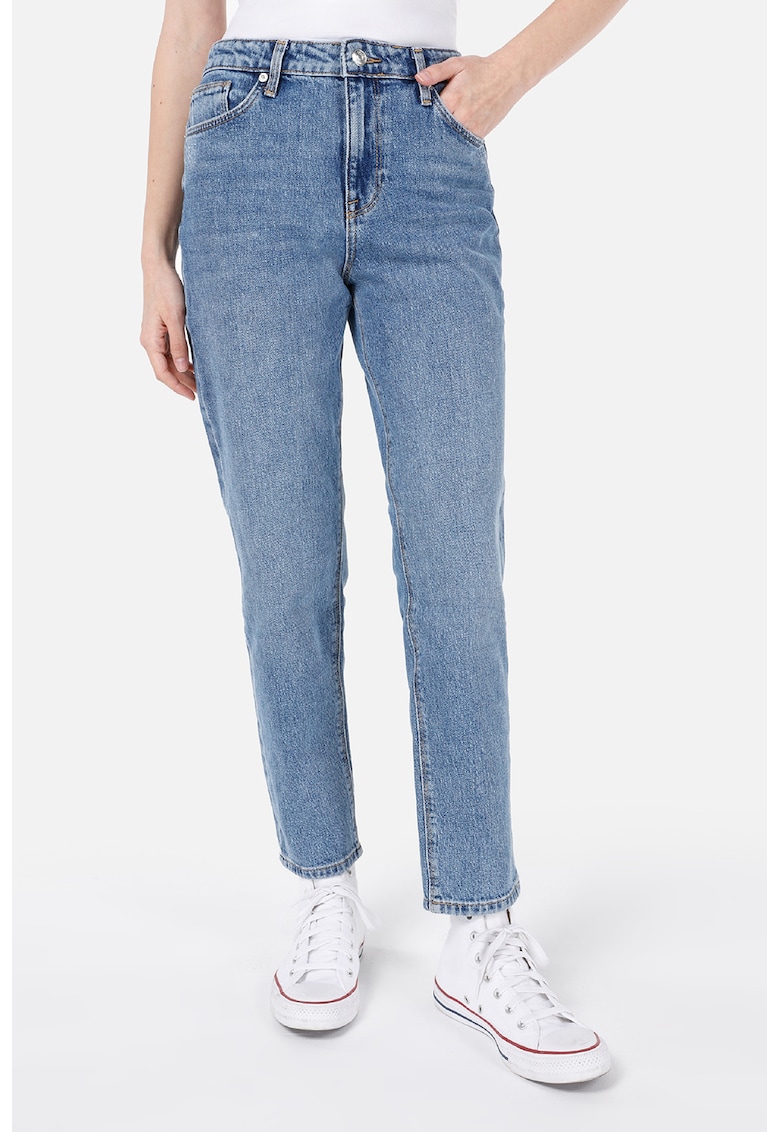 Blugi cu croiala dreapta si talie inalta - Albastru prafuit