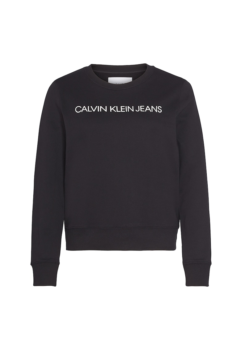 Bluza sport cu decolteu la baza gatului si imprimeu logo - Alb/Negru