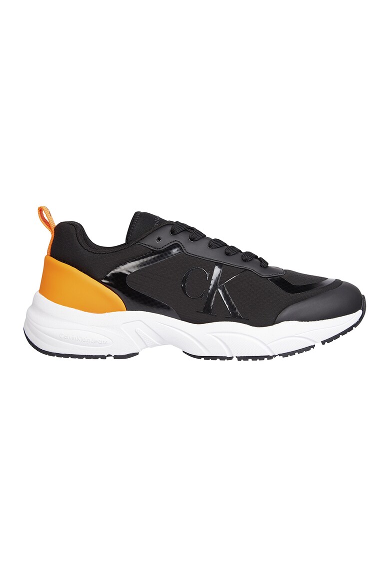 Pantofi sport cu insertii de piele ecologica - Negru/Portocaliu