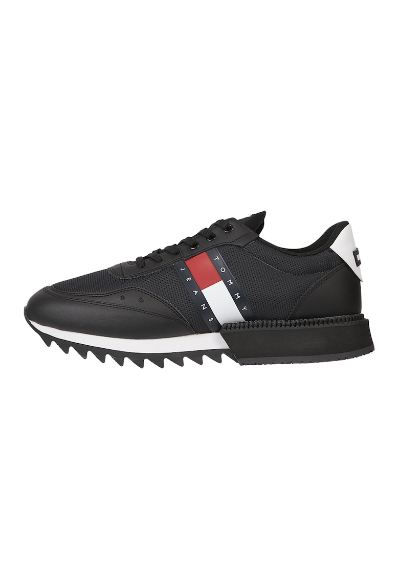 Pantofi sport de piele cu garnituri de plasa - Negru