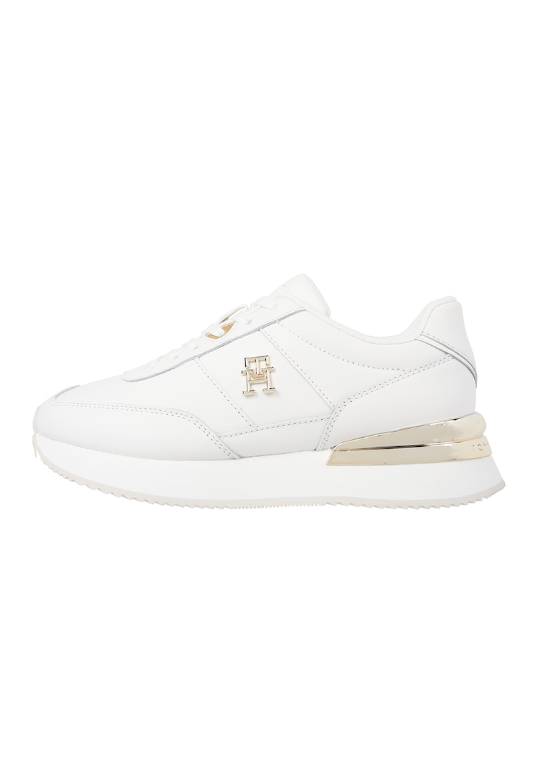 Pantofi sport low-cut din piele cu detaliu logo - Alb/Auriu