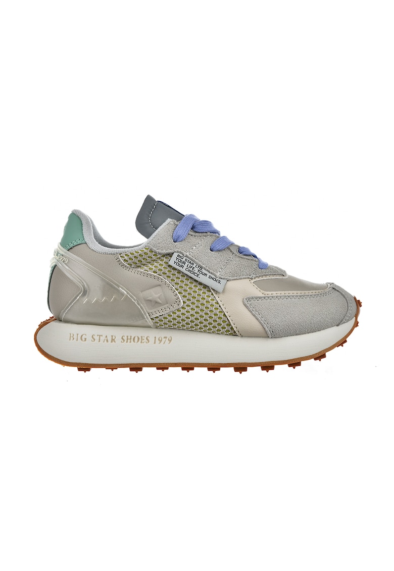 Pantofi sport cu garnituri din piele intoarsa - Bej deschis