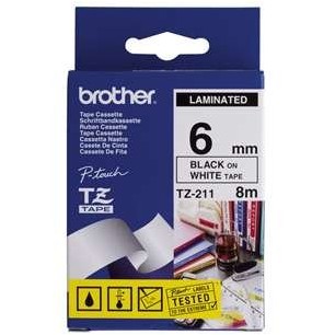 Etichete Brother TZE211, 8m/6mm, Negru/alb