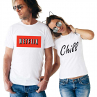 Set doua tricouri albe pentru cupluri Netflix amp Chill