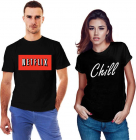 Set doua tricouri negre pentru cupluri Netflix amp Chill