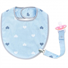 Baveta cu suport pentru suzeta Little Hearts Blue