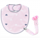 Baveta cu suport pentru suzeta Little Hearts Pink