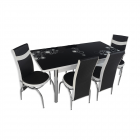 Set masa extensibila cu 4 scaune MDF blat sticla securizata negru alb 