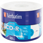 Verbatim CD R 52X INKJET PRINT 700MB 50 PACK WRAP EXTRA PROTECTION