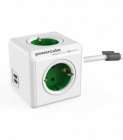 Prelungitor in forma de cub 4 prize 2 USB lungime cablu 1 5m alb verde