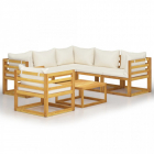 Set mobilier de gr din cu perne 7 piese crem lemn masiv acacia