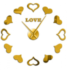Ceas de perete 3D Auriu Love Hearts DIY WZ2447