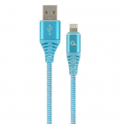 Cablu de date Premium Cotton Braided USB Lightning 1m Turquoise Silver