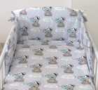 Set lenjerie din bumbac cu protectie laterala pentru pat bebe 120 x 60