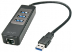 Hub USB LINDY 3 porturi USB 3 0 Gigabit Ethernet Negru