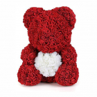 Ursulet trandafiri de spuma cu inima in cutie cadou cu funda 40 cm Cul