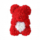 Ursulet floral 25 cm decorat manual cu trandafiri spuma cu inima in cu