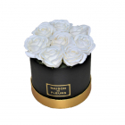 Aranjament floral cutie rotunda neagra cu trandafiri de sapun CULOARE 