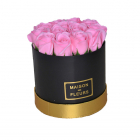 Aranjament floral cutie rotunda neagra cu trandafiri de sapun roz CULO