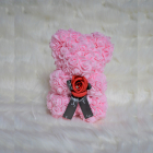 Ursulet floral roz cu trandafir rosu 25 cm decorat manual cutie cadou 