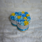 Aranjament floral Miracle Blue cutie inima cu 21 trandafiri sapun TIP 