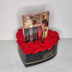 Cadou Red Heart Cutie cu trandafiri rosii din sapun si praline de cioc