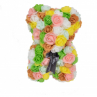 Ursulet floral multicolor din Trandafiri 25 cm decorat manual cutie ca