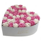 Aranjament floral inima cu trandafiri de sapun Special L alb roz TIP P